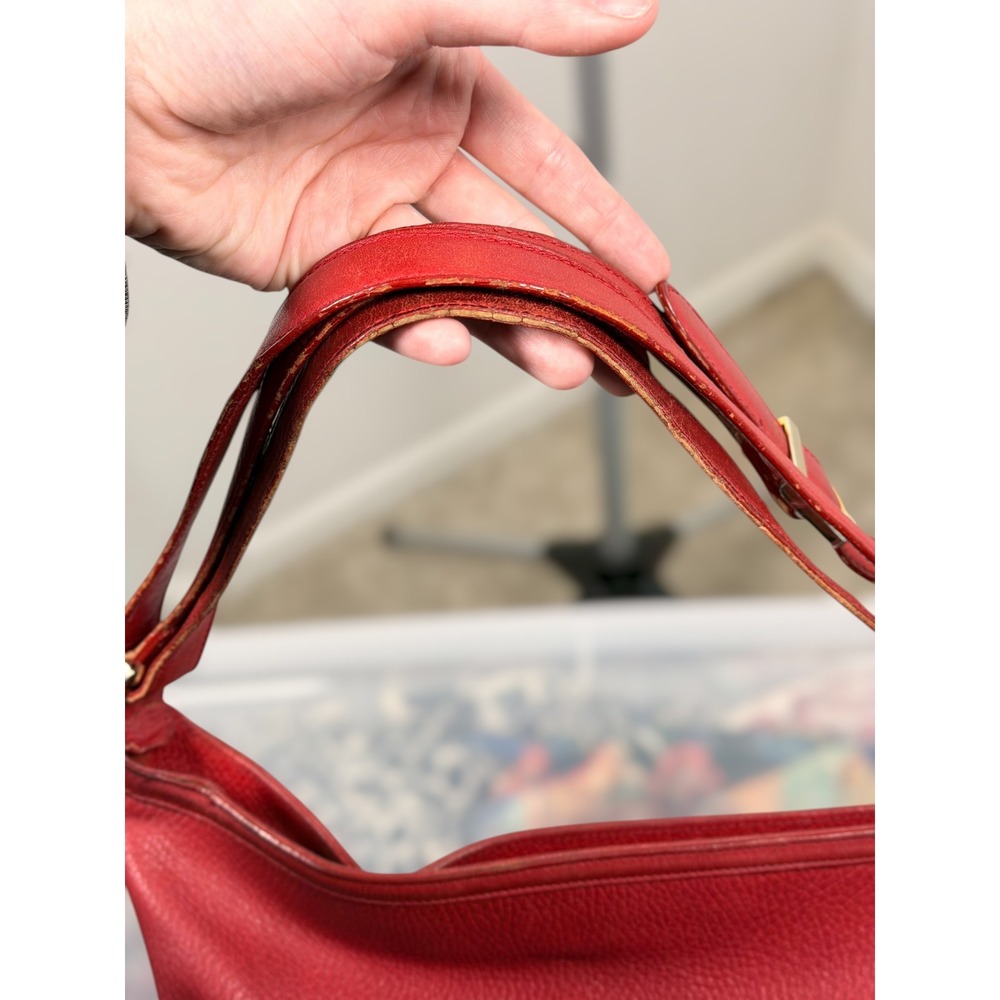 Vintage Mark Cross Italian Pebbled Red‎ Leather Bucket Shoulder Bag Logo Handbag - Picture 13 of 16